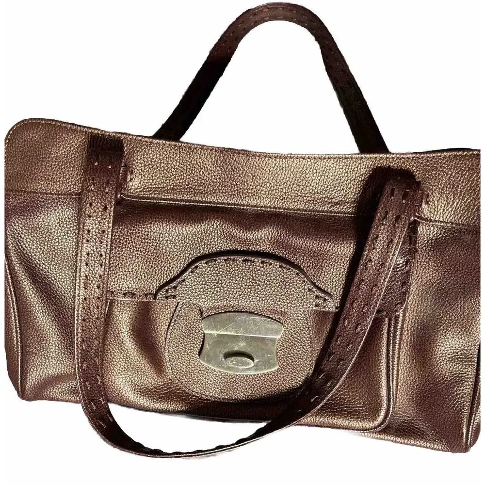 EUC ASHNEIL Rare Handbag PebbledLeather Shimmer Brown Satchel Purse+Compartments